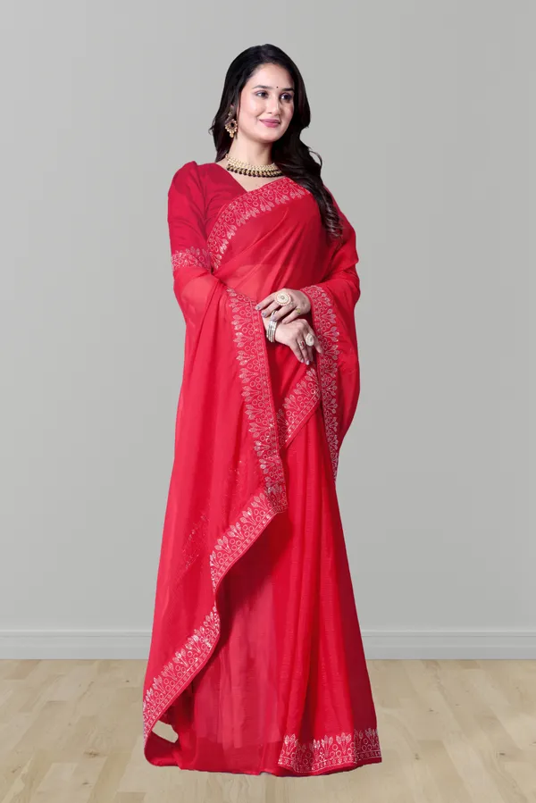 Red_Georgette_Premium_Embroidered_Saree_With_Matching_Blouse_For_Women