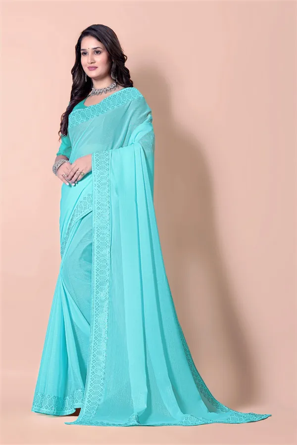 Turquoise_Blue_Georgette_Premium_Embroidered_Saree_With_Matching_Blouse_For_Women