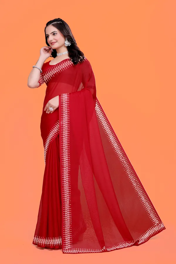 Red_Georgette_Premium_Embroidered_Saree_With_Matching_Blouse_For_Women