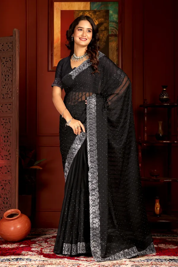 Black_Georgette_Premium_Embroidered_Saree_With_Matching_Blouse_For_Women