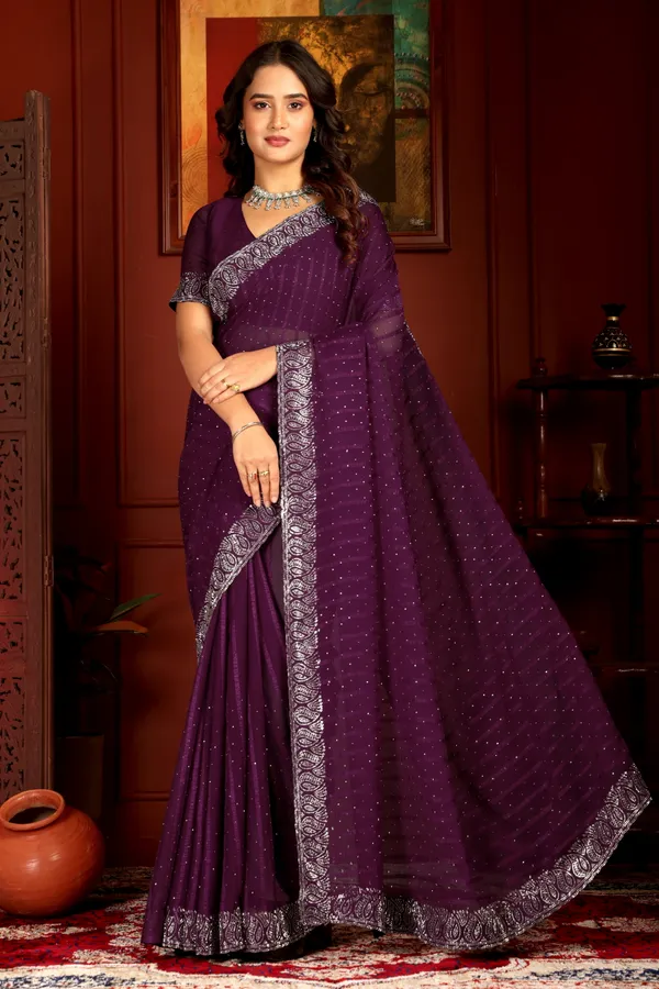 Purple_Georgette_Premium_Embroidered_Saree_With_Matching_Blouse_For_Women