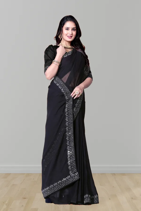 Black_Georgette_Premium_Embroidered_Saree_With_Matching_Blouse_For_Women