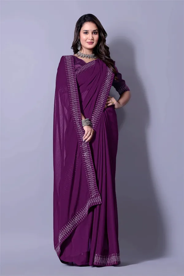 Purple_Georgette_Premium_Embroidered_Saree_With_Matching_Blouse_For_Women