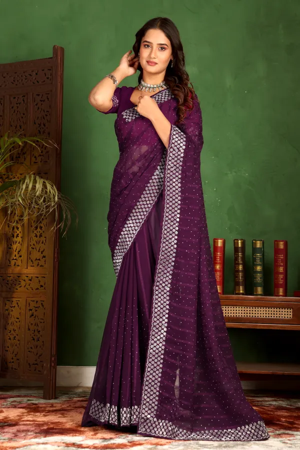 Purple_Georgette_Premium_Embroidered_Saree_With_Matching_Blouse_For_Women