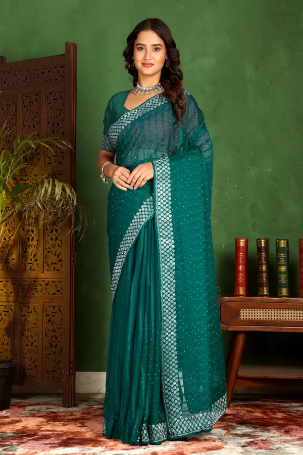 Green_Georgette_Premium_Embroidered_Saree_With_Matching_Blouse_For_Women