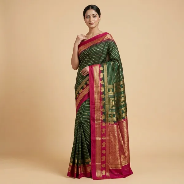 Pink_&_Green_Georgette_Premium_Embroidered_Saree_With_Matching_Blouse_For_Women