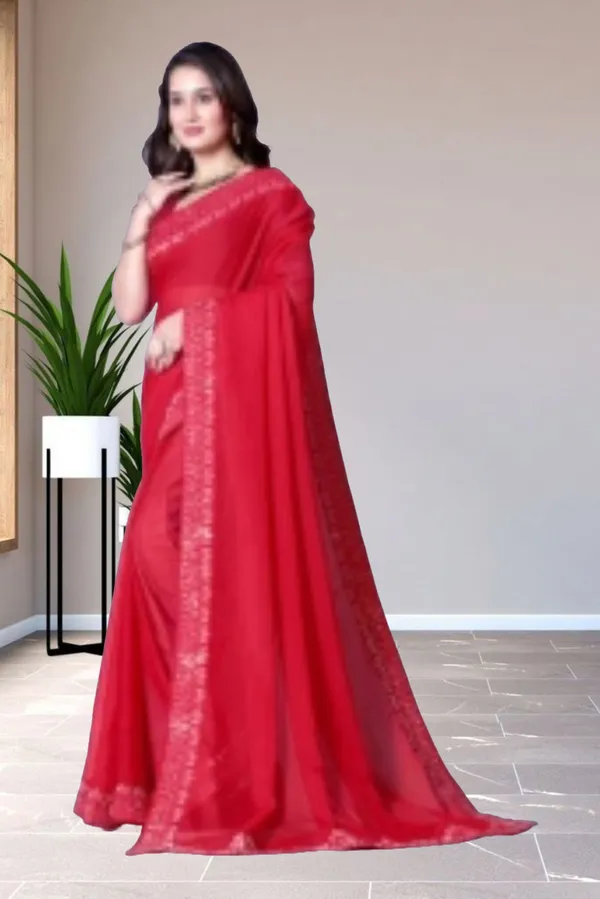 Red_Georgette_Premium_Embroidered_Saree_With_Matching_Blouse_For_Women