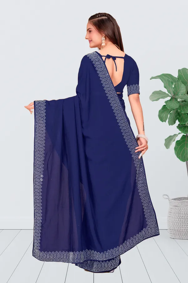 Navy_Blue_Georgette_Premium_Embroidered_Saree_With_Matching_Blouse_For_Women