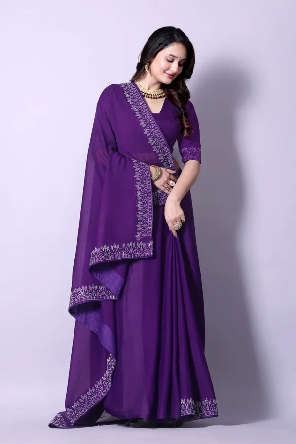 Blue_Elegant__Georgette_Premium_Embroidered_Saree_With_Matching_Blouse_For_Women
