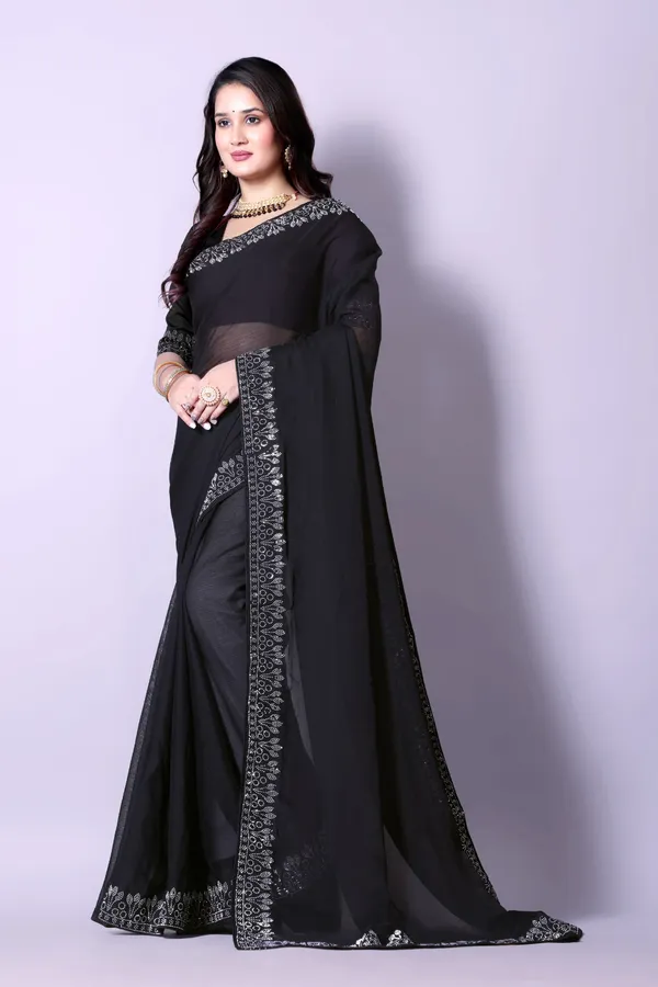 Black_Georgette_Premium_Embroidered_Saree_With_Matching_Blouse_For_Women