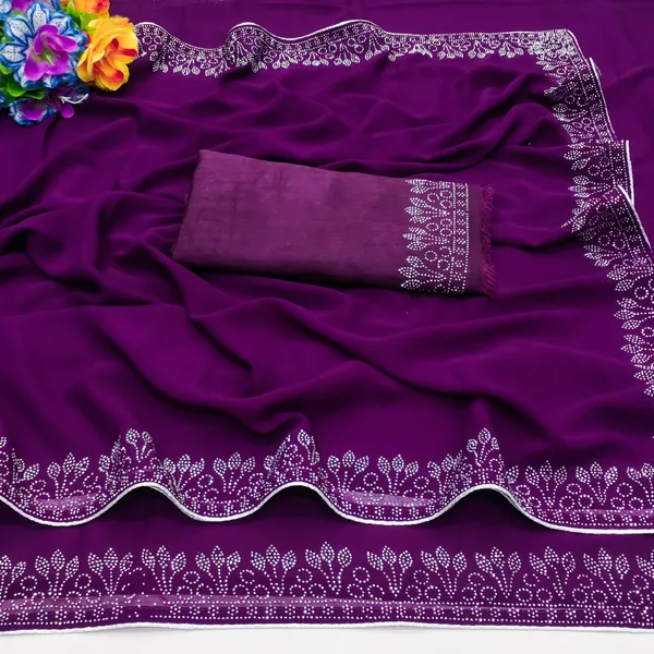 Purple_Georgette_Premium_Embroidered_Saree_With_Matching_Blouse_For_Women