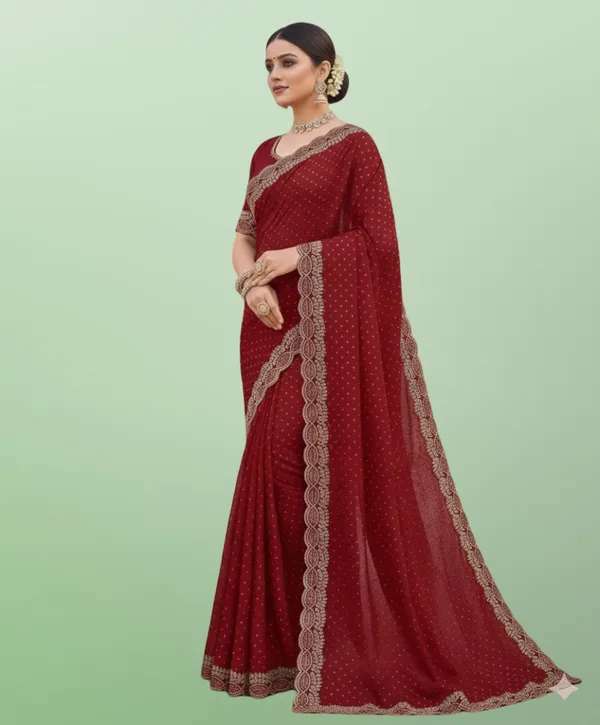 Maroon_Georgette_Premium_Embroidered_Saree_With_Matching_Blouse_For_Women