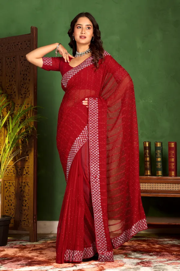 Red_Georgette_Premium_Embroidered_Saree_With_Matching_Blouse_For_Women