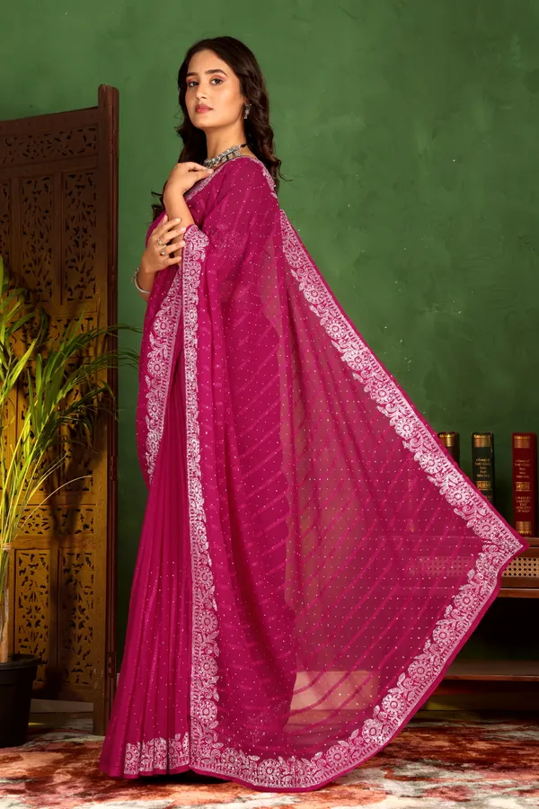 Magenta_Georgette_Premium_Embroidered_Saree_With_Matching_Blouse_For_Women