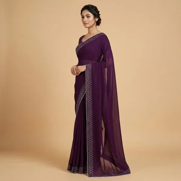 Purple_Georgette_Premium_Embroidered_Saree_With_Matching_Blouse_For_Women