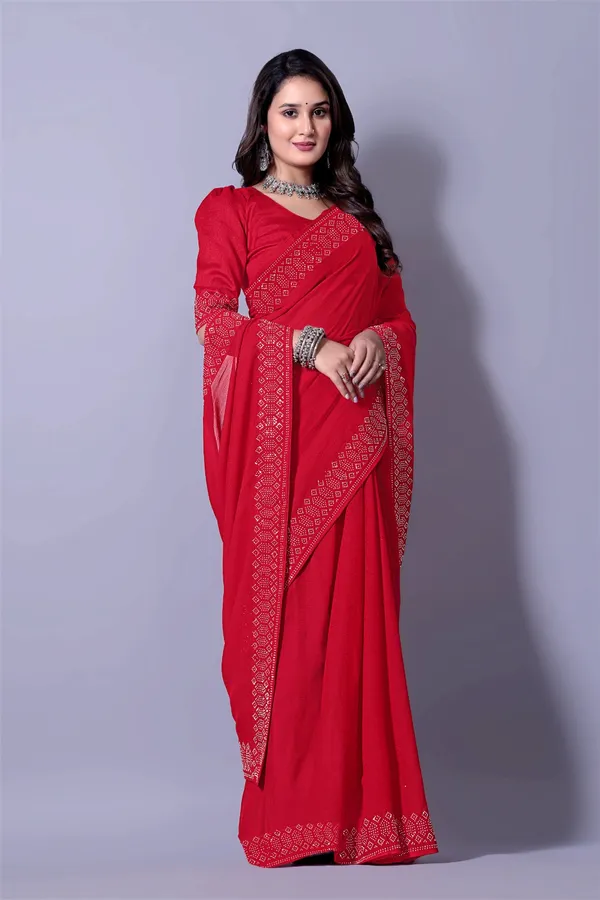 Red_Georgette_Premium_Embroidered_Saree_With_Matching_Blouse_For_Women