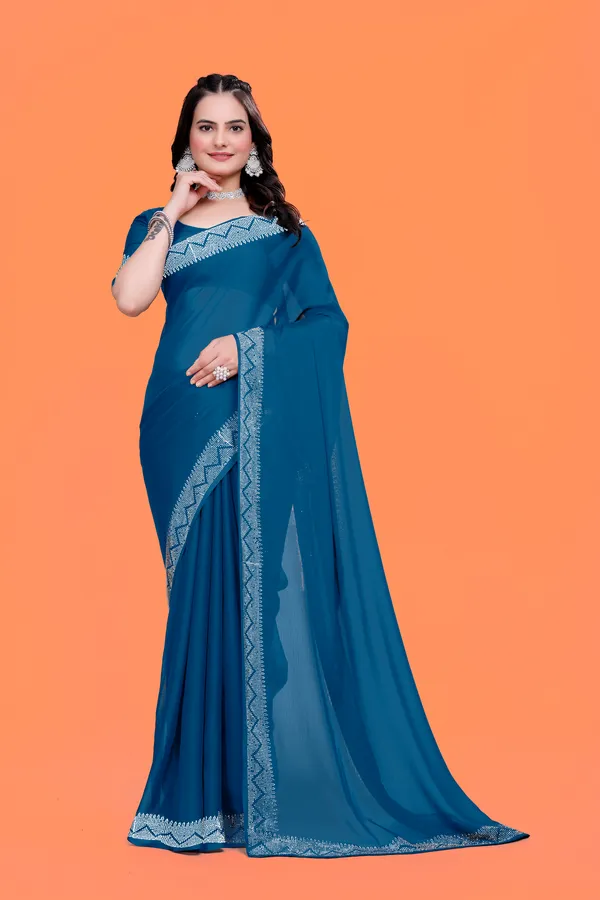 Blue_Elegant__Georgette_Premium_Embroidered_Saree_With_Matching_Blouse_For_Women