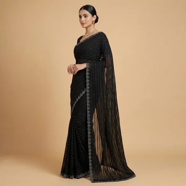 Black_Georgette_Premium_Embroidered_Saree_With_Matching_Blouse_For_Women