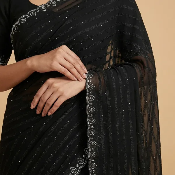 Black_Georgette_Premium_Embroidered_Saree_With_Matching_Blouse_For_Women