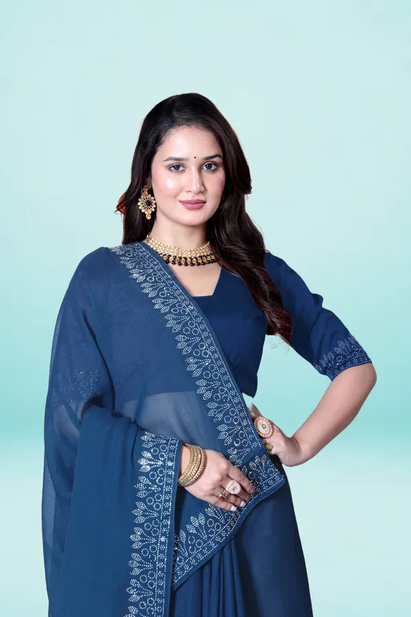 Navy_Blue_Georgette_Premium_Embroidered_Saree_With_Matching_Blouse_For_Women