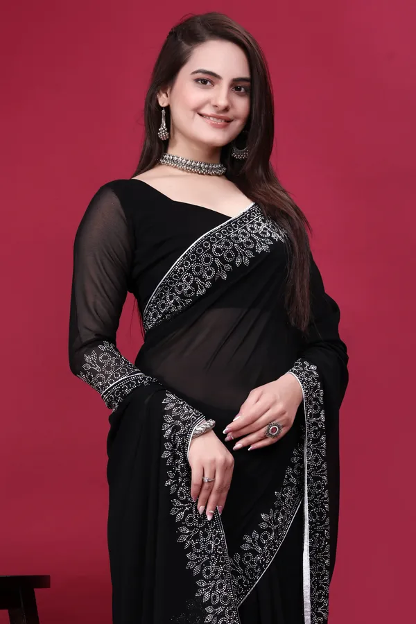 Black_Georgette_Premium_Embroidered_Saree_With_Matching_Blouse_For_Women