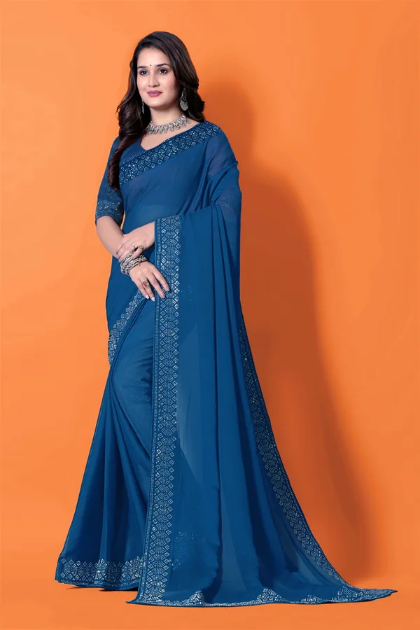 Blue_Georgette_Premium_Embroidered_Saree_With_Matching_Blouse_For_Women
