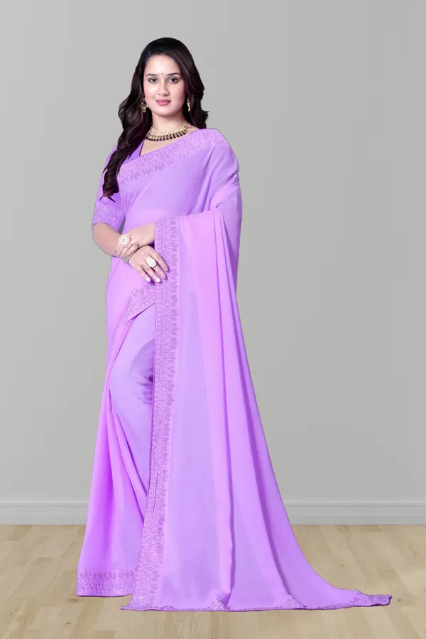 Purple_Georgette_Premium_Embroidered_Saree_With_Matching_Blouse_For_Women