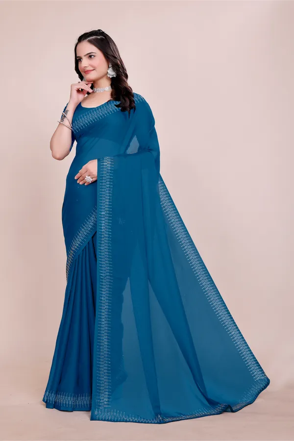 Blue_Elegant__Georgette_Premium_Embroidered_Saree_With_Matching_Blouse_For_Women