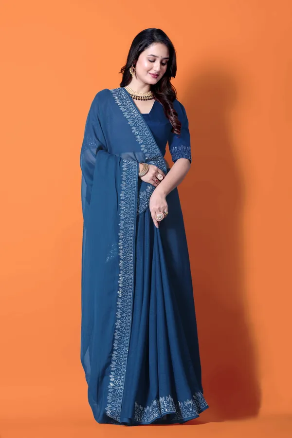 Blue_Elegant__Georgette_Premium_Embroidered_Saree_With_Matching_Blouse_For_Women
