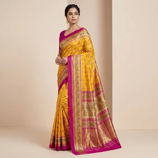 Yellow_&_Blue_Georgette_Premium_Embroidered_Saree_With_Matching_Blouse_For_Women