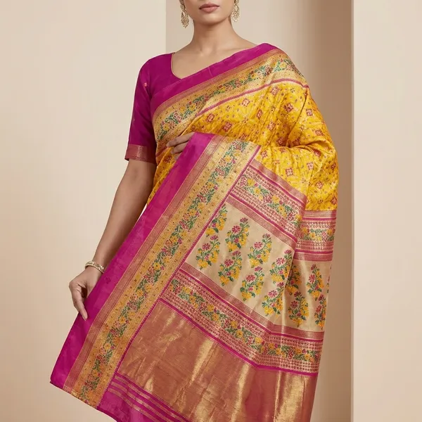 Yellow_&_Blue_Georgette_Premium_Embroidered_Saree_With_Matching_Blouse_For_Women