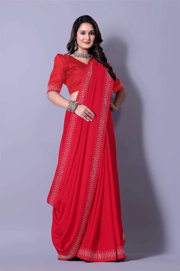 Red_Georgette_Premium_Embroidered_Saree_With_Matching_Blouse_For_Women