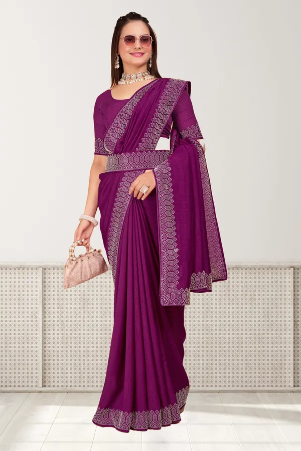 Purple_Georgette_Premium_Embroidered_Saree_With_Matching_Blouse_For_Women