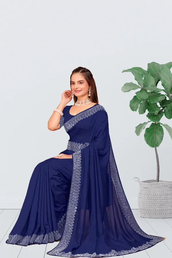 Navy_Blue_Georgette_Premium_Embroidered_Saree_With_Matching_Blouse_For_Women