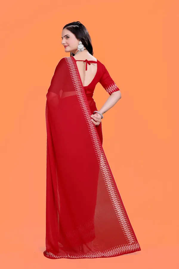 Red_Georgette_Premium_Embroidered_Saree_With_Matching_Blouse_For_Women