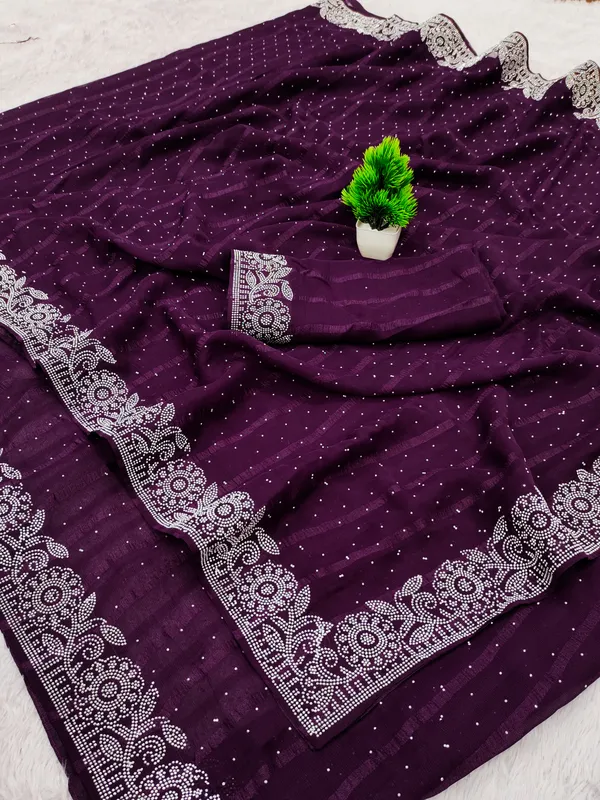 Purple_Georgette_Premium_Embroidered_Saree_With_Matching_Blouse_For_Women