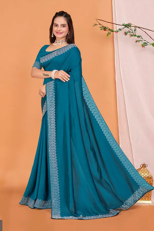 Aqua_Blue_Georgette_Premium_Embroidered_Saree_With_Matching_Blouse_For_Women