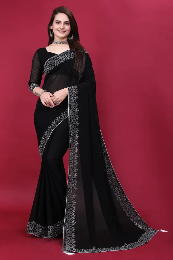 Black_Georgette_Premium_Embroidered_Saree_With_Matching_Blouse_For_Women