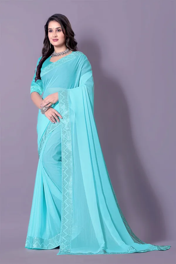 Turquoise_Blue_Georgette_Premium_Embroidered_Saree_With_Matching_Blouse_For_Women