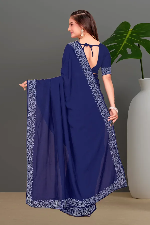 Navy_Blue_Georgette_Premium_Embroidered_Saree_With_Matching_Blouse_For_Women