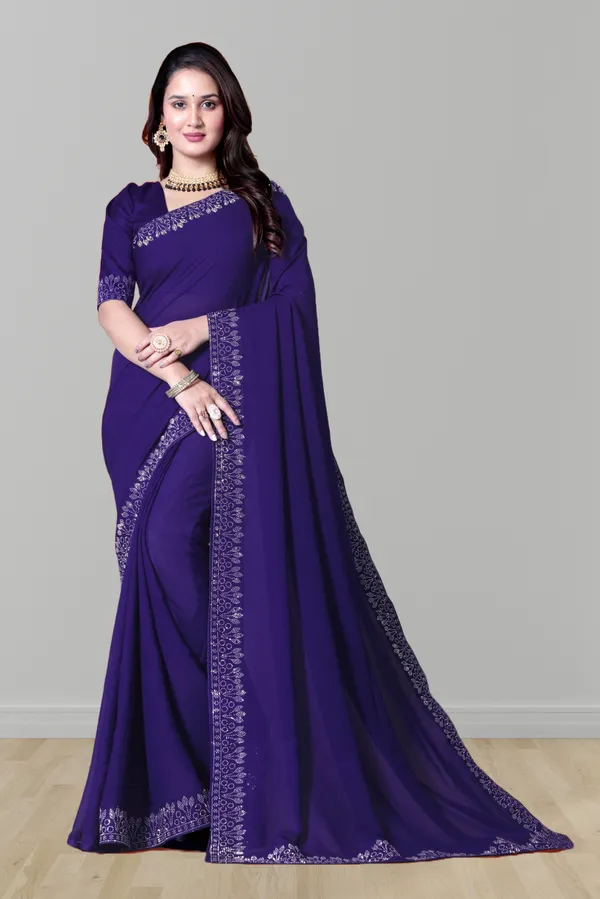 Purple_Georgette_Premium_Embroidered_Saree_With_Matching_Blouse_For_Women