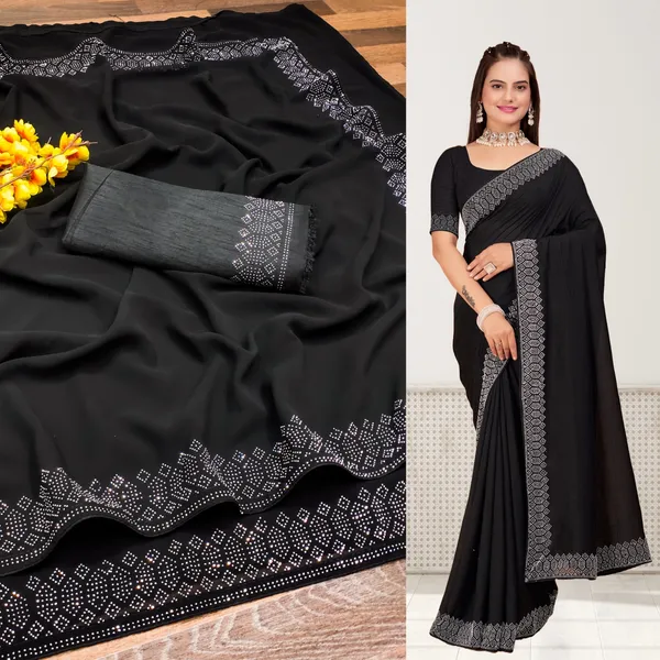 Black_Georgette_Premium_Embroidered_Saree_With_Matching_Blouse_For_Women