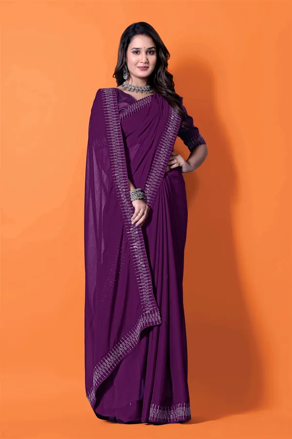Purple_Georgette_Premium_Embroidered_Saree_With_Matching_Blouse_For_Women