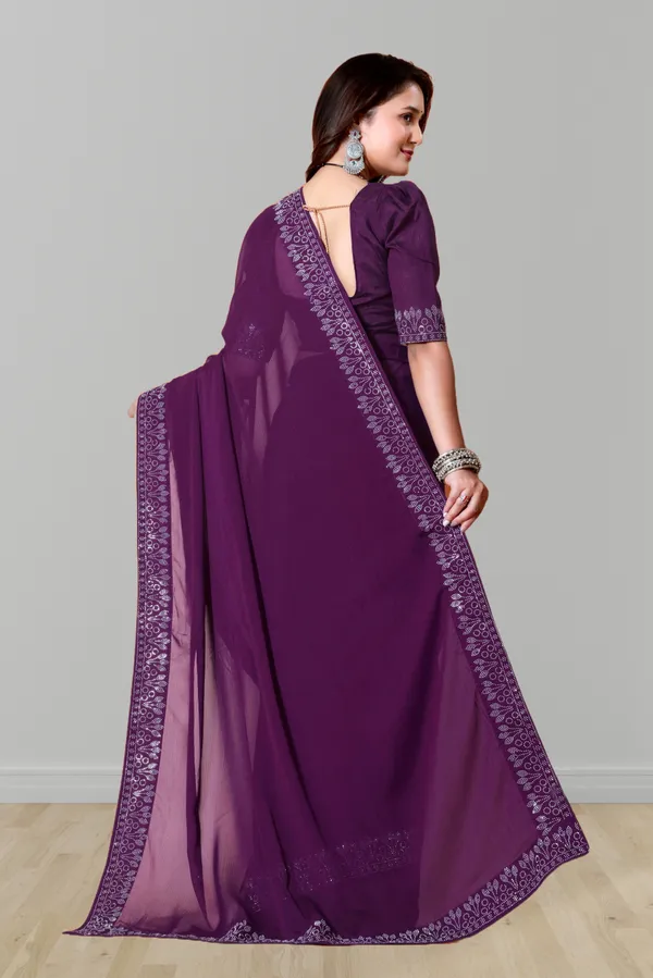 Purple_Georgette_Premium_Embroidered_Saree_With_Matching_Blouse_For_Women