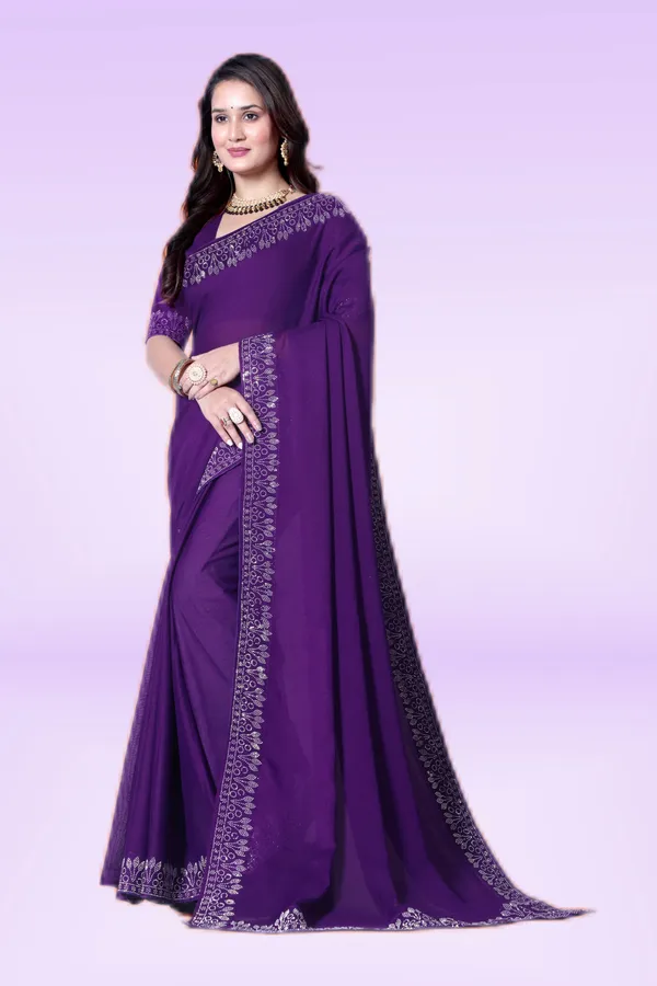 Purple_Georgette_Premium_Embroidered_Saree_With_Matching_Blouse_For_Women