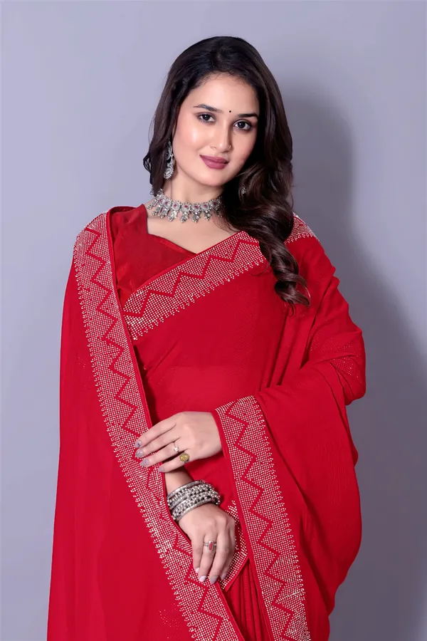 Red_Georgette_Premium_Embroidered_Saree_With_Matching_Blouse_For_Women
