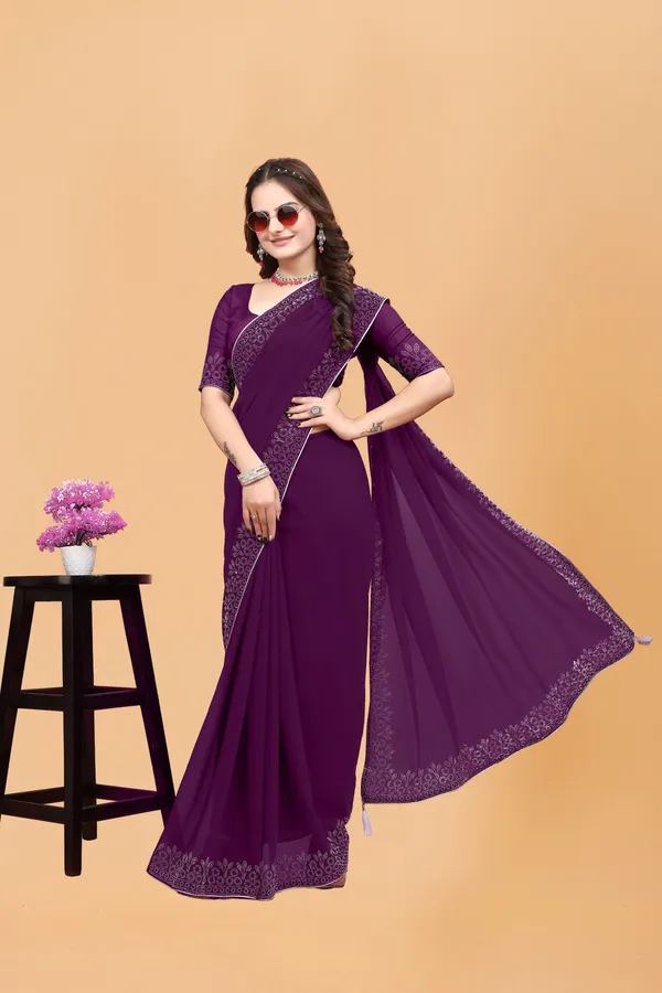 Purple_Georgette_Premium_Embroidered_Saree_With_Matching_Blouse_For_Women