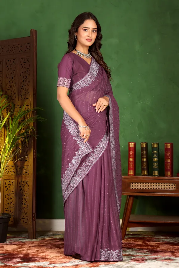 Purple_Georgette_Premium_Embroidered_Saree_With_Matching_Blouse_For_Women