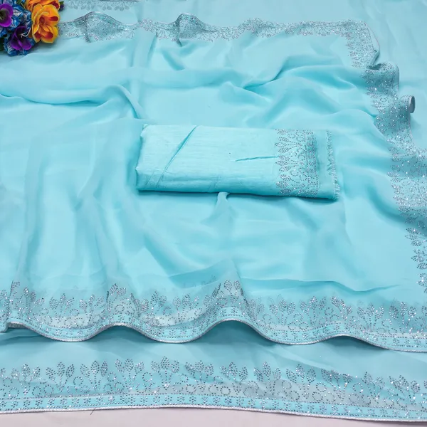 Sky_Blue_Georgette_Premium_Embroidered_Saree_With_Matching_Blouse_For_Women