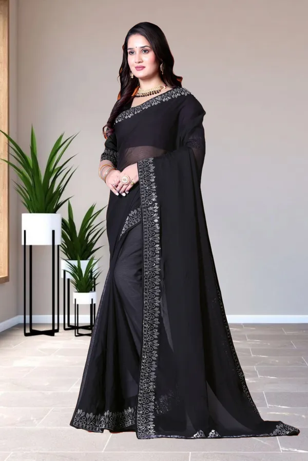 Black_Georgette_Premium_Embroidered_Saree_With_Matching_Blouse_For_Women